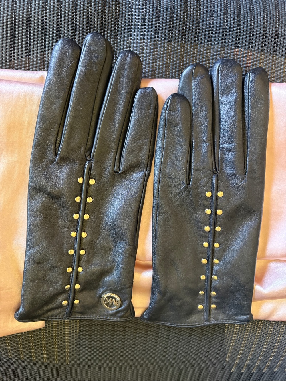 Michael Kors, black Leather Gloves with Gold Stud Detailing
